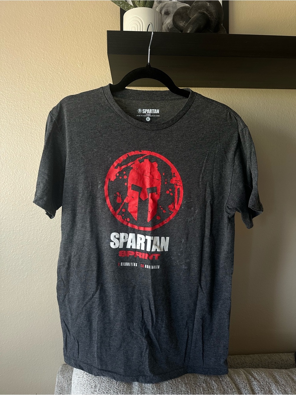 Men's Charcoal Gray Logo T-Shirt - Red Print